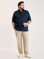 Plus Size Cotton 1 Pocket Regular Fit Smart Casual Shirt  - Navy - Style 1278