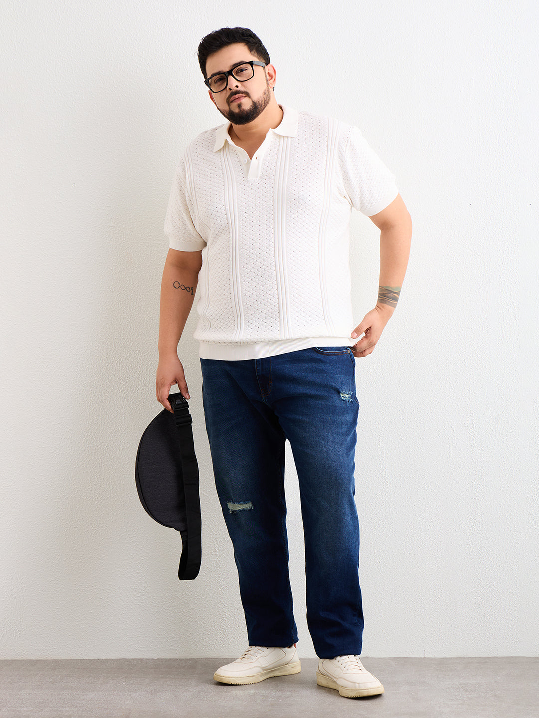 Neon Chillie Men's Plus Size Half Sleeve Polo Ribbed T Shirt - 144-White