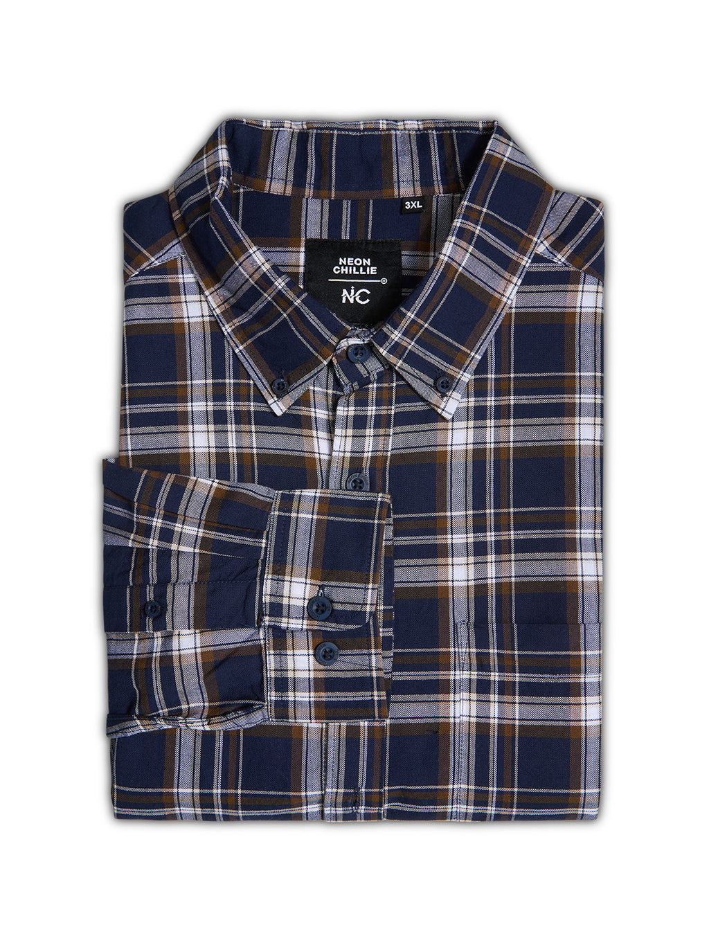 Plus Size Cotton Checks Shirt 1 Pocket Regular Fit Smart Casual Shirt, Style-Plus-1265-Navy