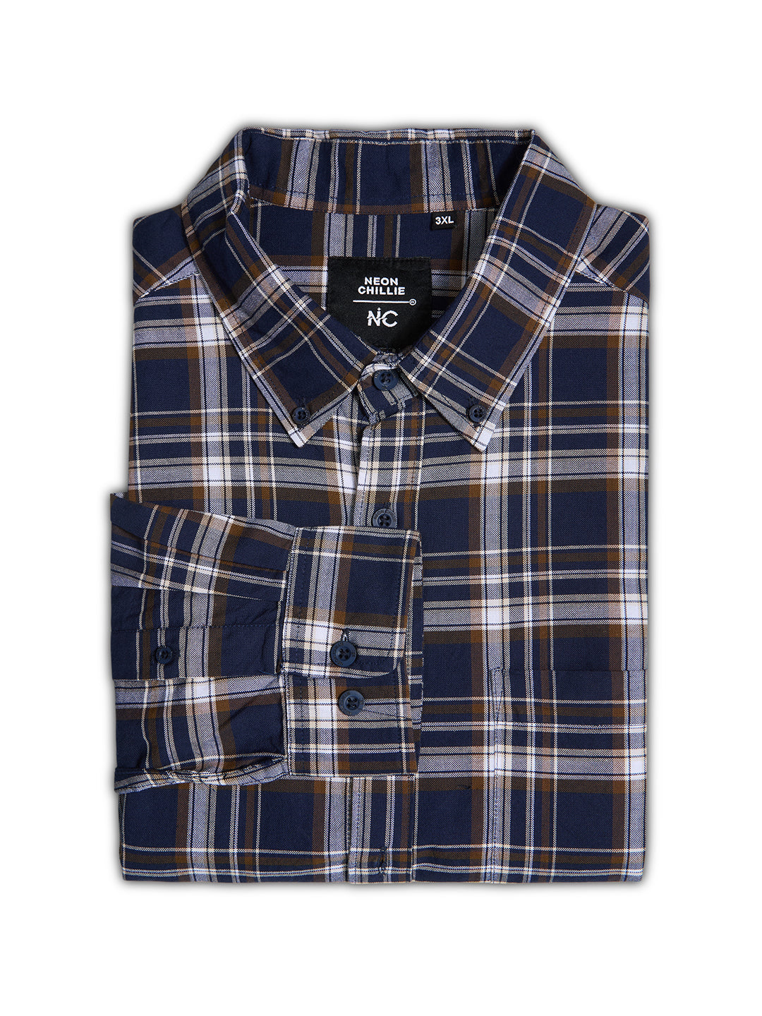 Plus Size Cotton Checks Shirt 1 Pocket Regular Fit Smart Casual Shirt, Style-Plus-1265-Navy