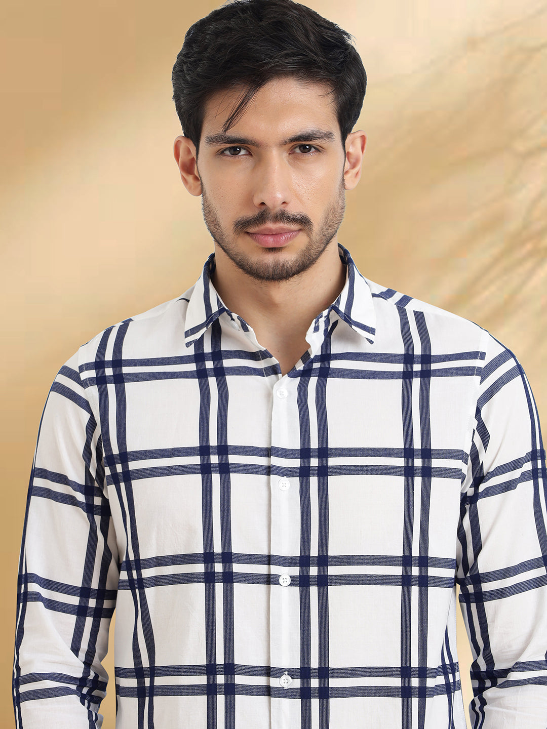 Men White and Black Checkered Classic Fit Smart Casual Shirt