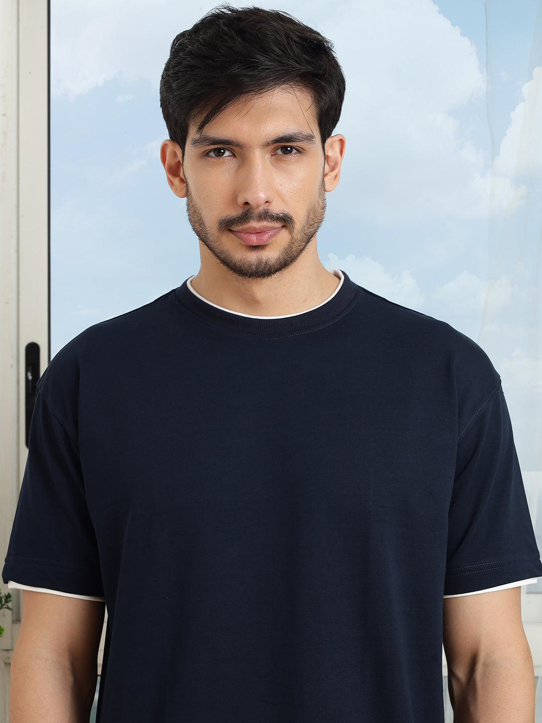 Men Oversize Navy Blue Baggy Fit Short Sleeve T Shirt - Style Code- OS-102-NAVY