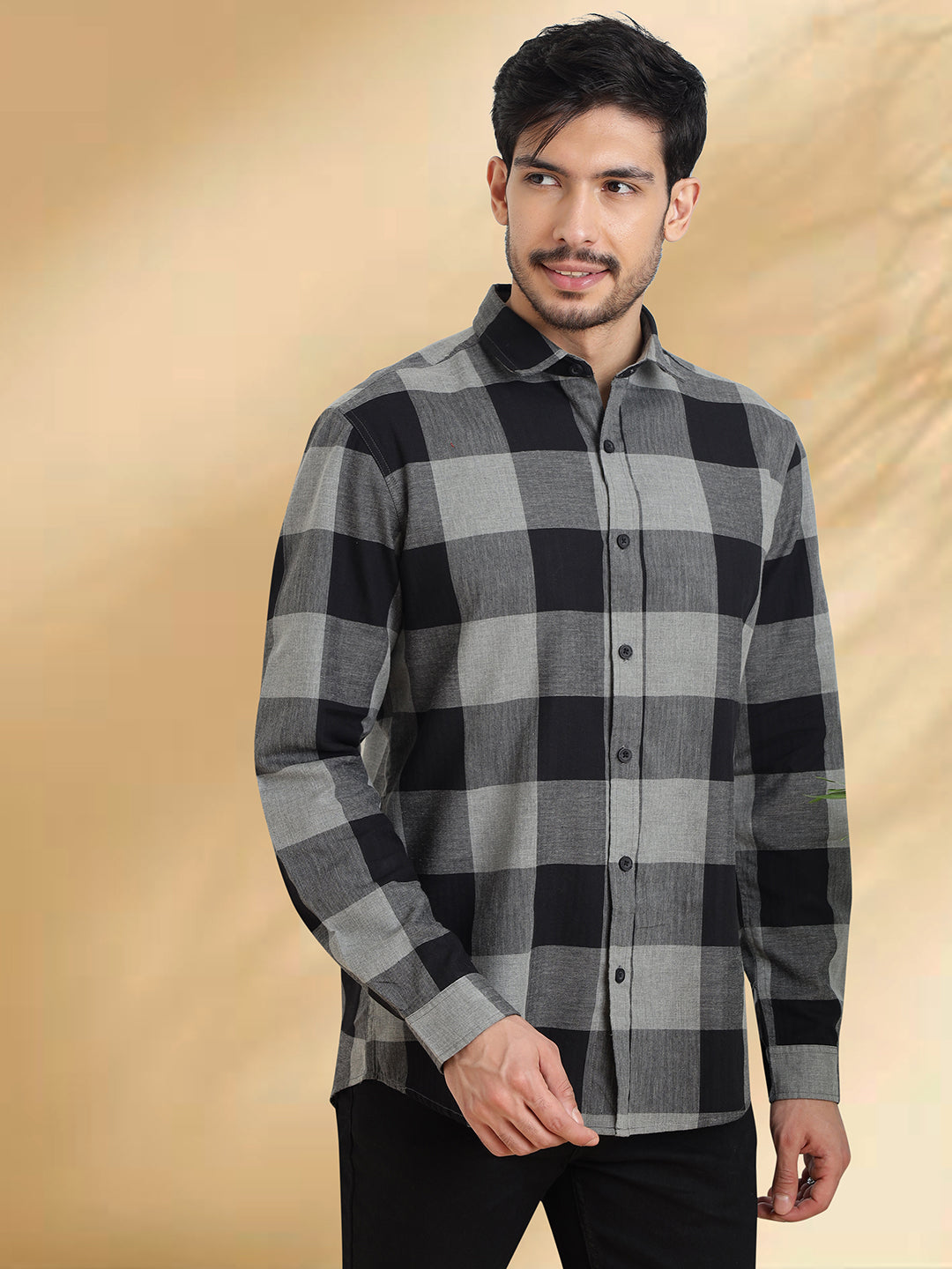 Men Black and Grey  Checkered Classic Fit Smart Casual Shirt