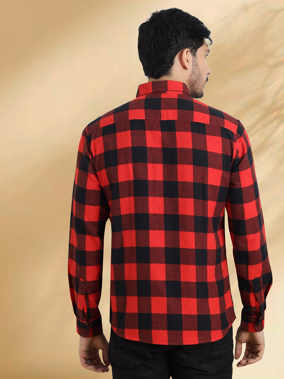 Men Red and Black  Checkered Classic Fit Smart Casual Shirt