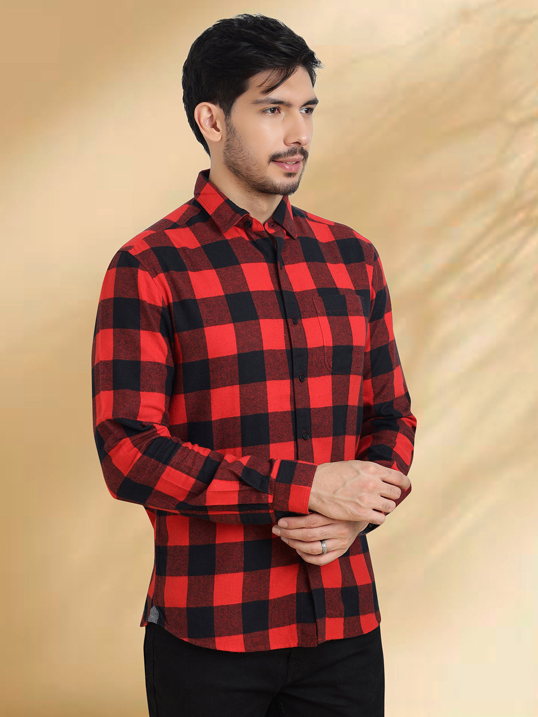 Men Red and Black  Checkered Classic Fit Smart Casual Shirt