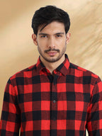 Men Red and Black  Checkered Classic Fit Smart Casual Shirt