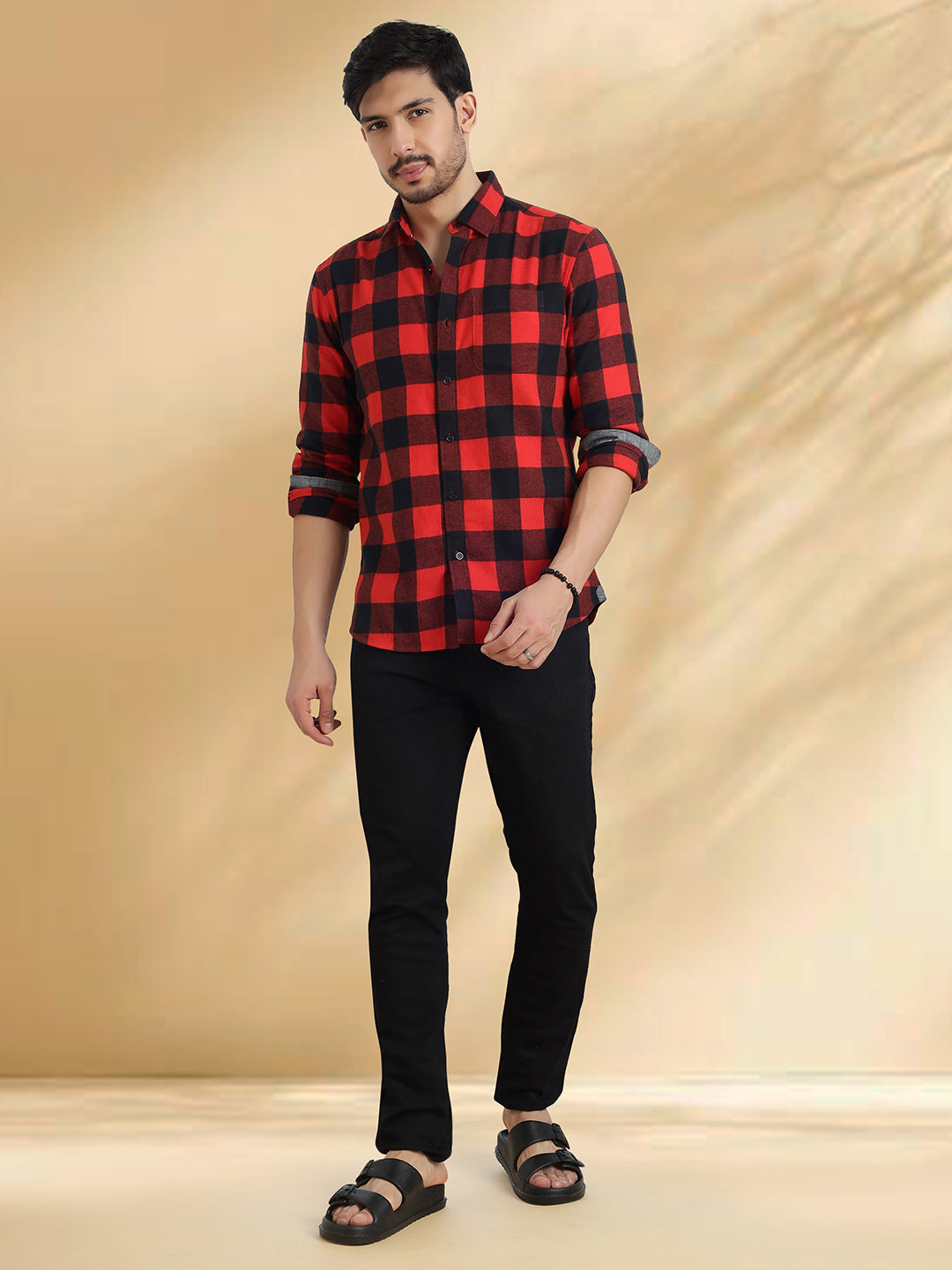 Men Red and Black  Checkered Classic Fit Smart Casual Shirt