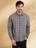 Men Brushed Flannel Grey, Navy and White Checkered Classic Fit Smart Casual Shirt