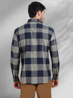 Men Navy and Grey  Checkered Classic Fit Smart Casual Shirt
