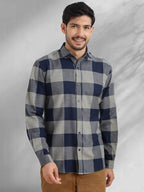 Men Navy and Grey  Checkered Classic Fit Smart Casual Shirt
