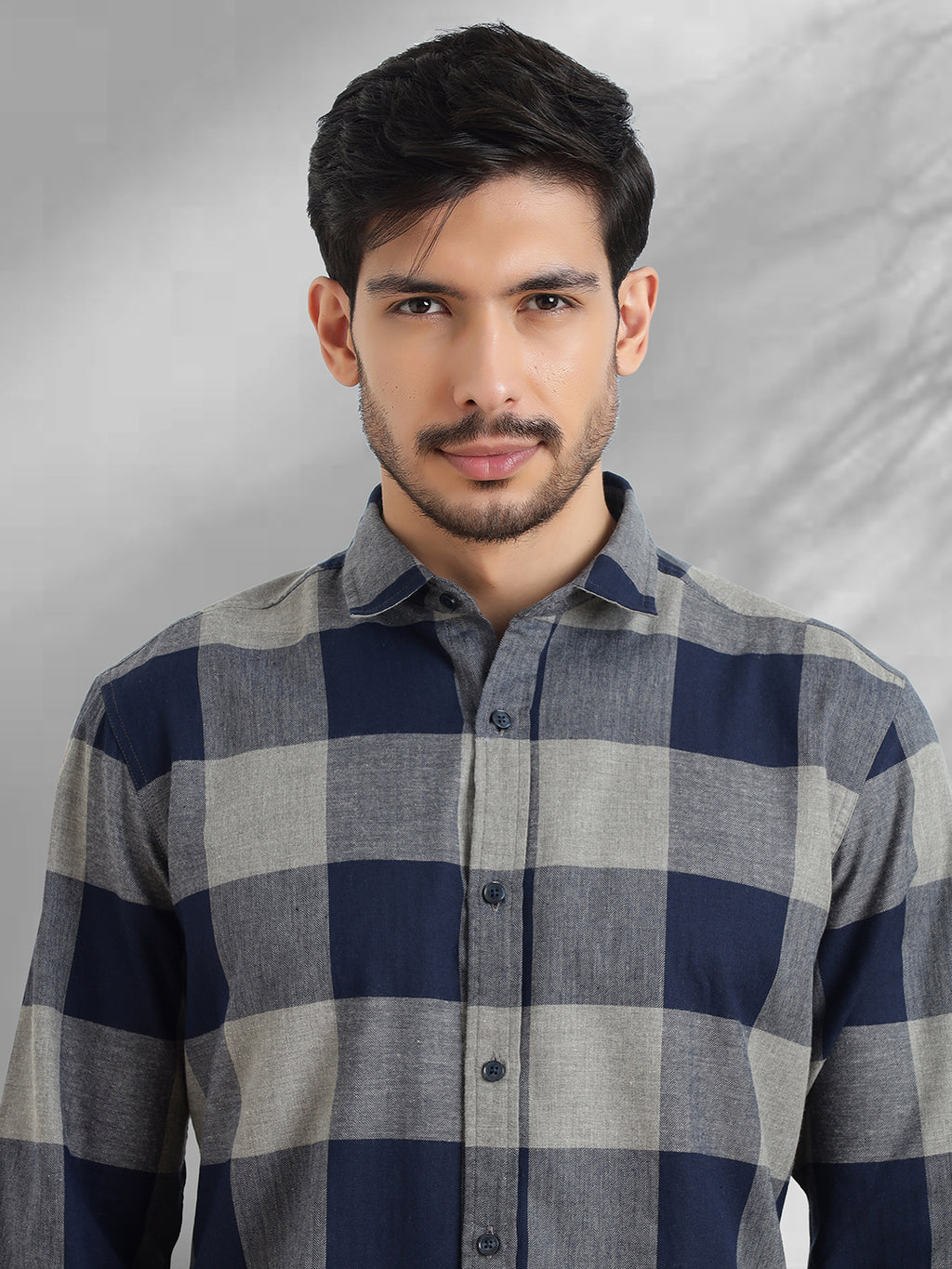 Men Navy and Grey  Checkered Classic Fit Smart Casual Shirt