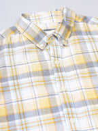 Men Brushed Flannel Yellow, Sky Blue and Blue Checkered Classic Fit Smart Casual Shirt