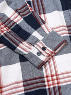 Men Brushed Flannel Navy Maroon and White Checkered Classic Fit Smart Casual Shirt