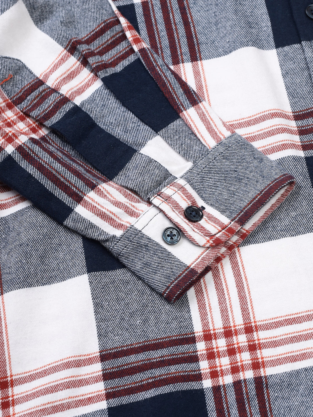 Men Brushed Flannel Navy Maroon and White Checkered Classic Fit Smart Casual Shirt