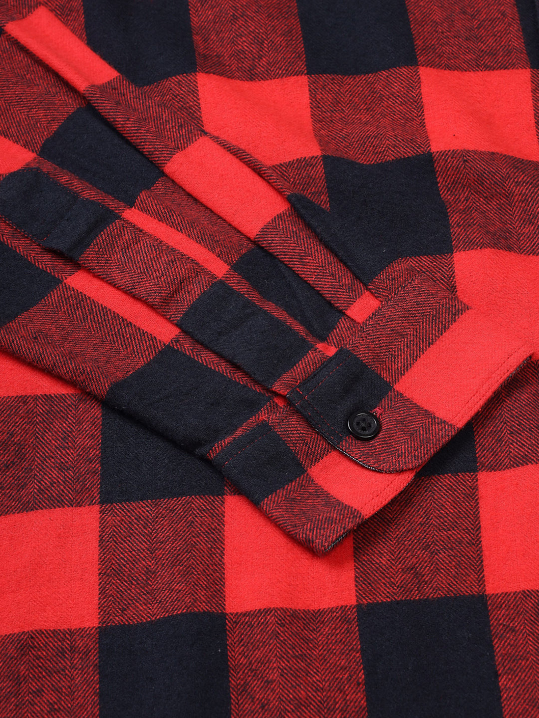 Men Red and Black  Checkered Classic Fit Smart Casual Shirt