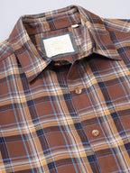 Men Brushed Flannel Brown, Navy and Sky Blue Checkered Classic Fit Smart Casual Shirt