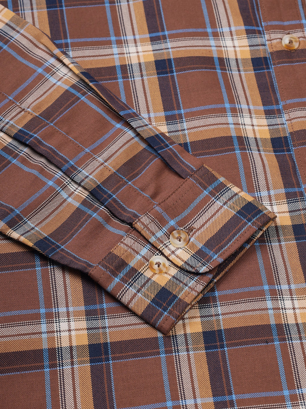 Men Brushed Flannel Brown, Navy and Sky Blue Checkered Classic Fit Smart Casual Shirt