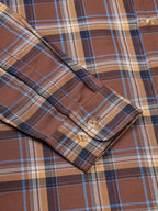 Men Brushed Flannel Brown, Navy and Sky Blue Checkered Classic Fit Smart Casual Shirt