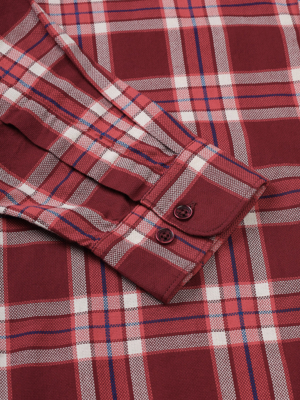 Men Maroon and White Cotton Checkered Classic Fit Smart Casual Shirt