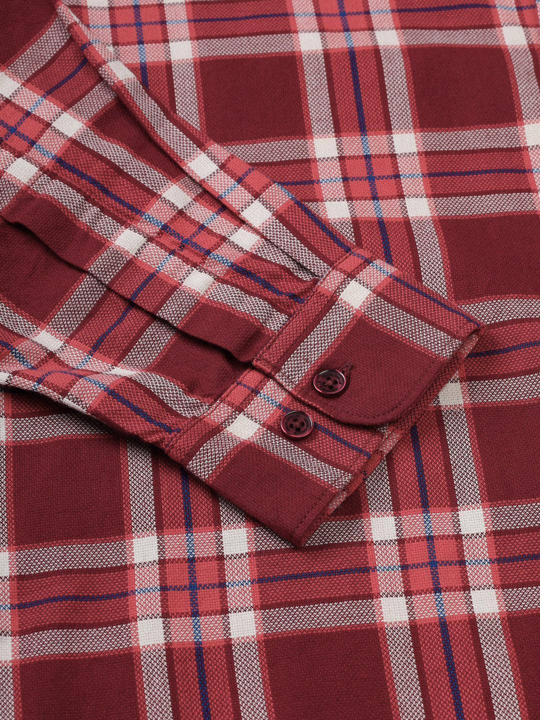 Men Maroon and White Cotton Checkered Classic Fit Smart Casual Shirt