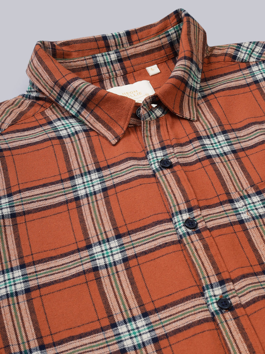 Men Brushed Flannel Rust, Navy and Green Checkered Classic Fit Smart Casual Shirt