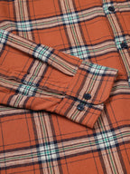 Men Brushed Flannel Rust, Navy and Green Checkered Classic Fit Smart Casual Shirt