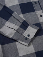 Men Navy and Grey  Checkered Classic Fit Smart Casual Shirt