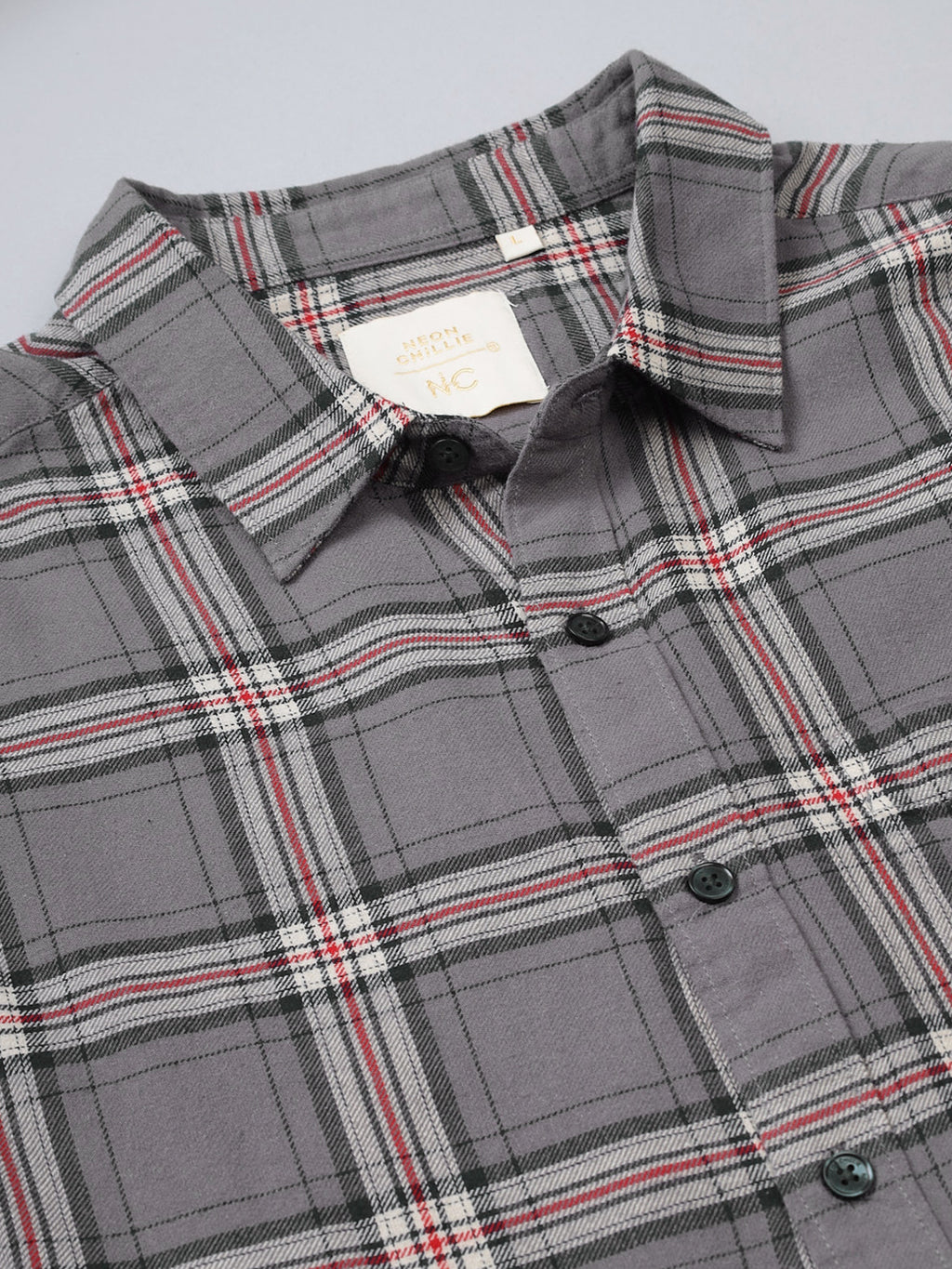 Men Brushed Flannel Grey, Navy and White Checkered Classic Fit Smart Casual Shirt