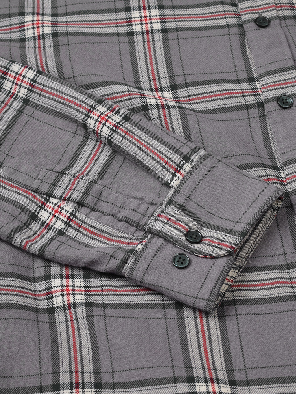 Men Brushed Flannel Grey, Navy and White Checkered Classic Fit Smart Casual Shirt