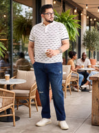 Neon Chillie Men's Plus Size Half Sleeve Polo Ribbed T Shirt - 144-White