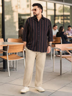 Plus Size Cotton 1 Pocket Regular Fit Smart Casual Shirt  - Coffee - Style 1268