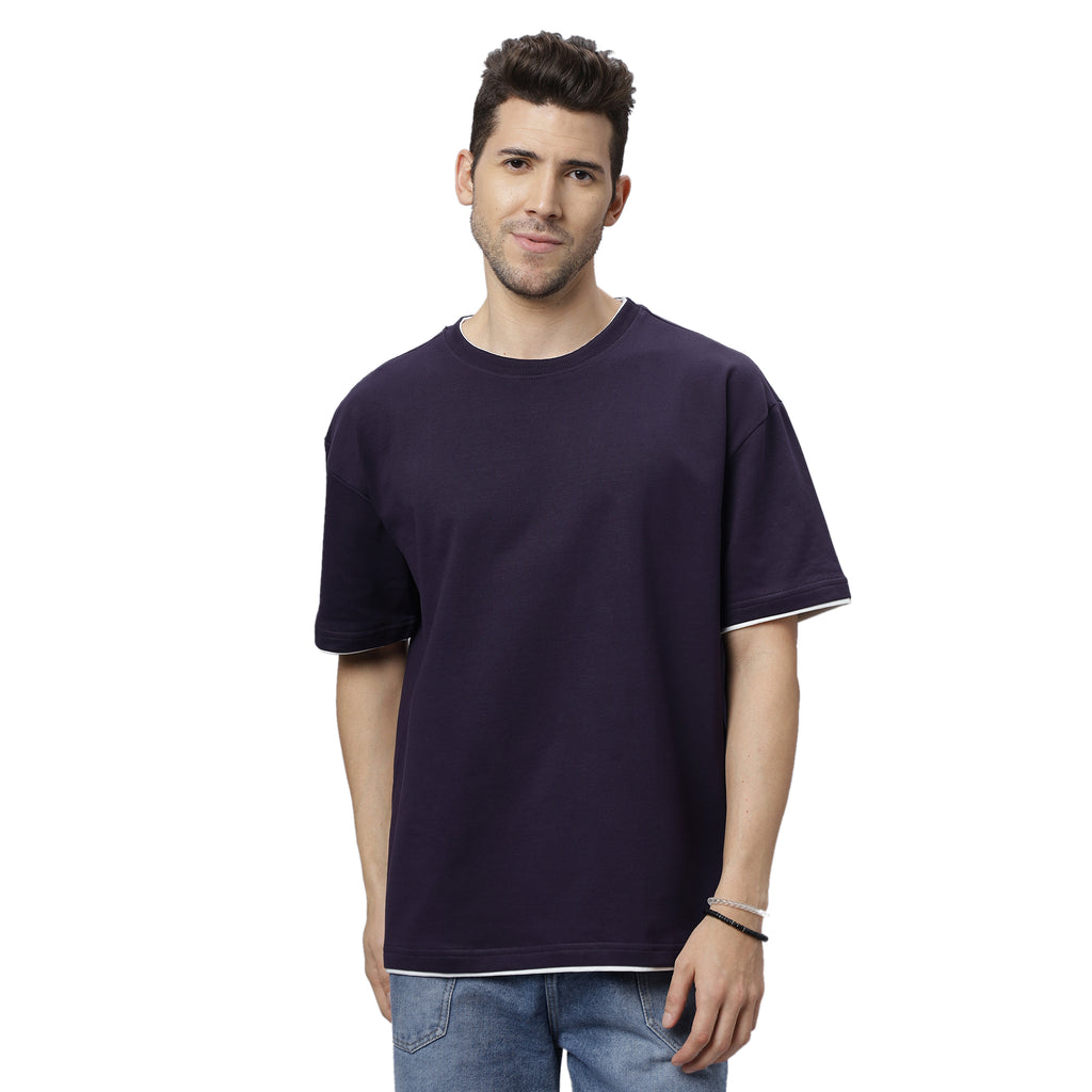 Drop-Shoulder Sleeves Heavy GSM Pure Cotton Oversize Fit T-shirt (NC-OS-102-Purple)