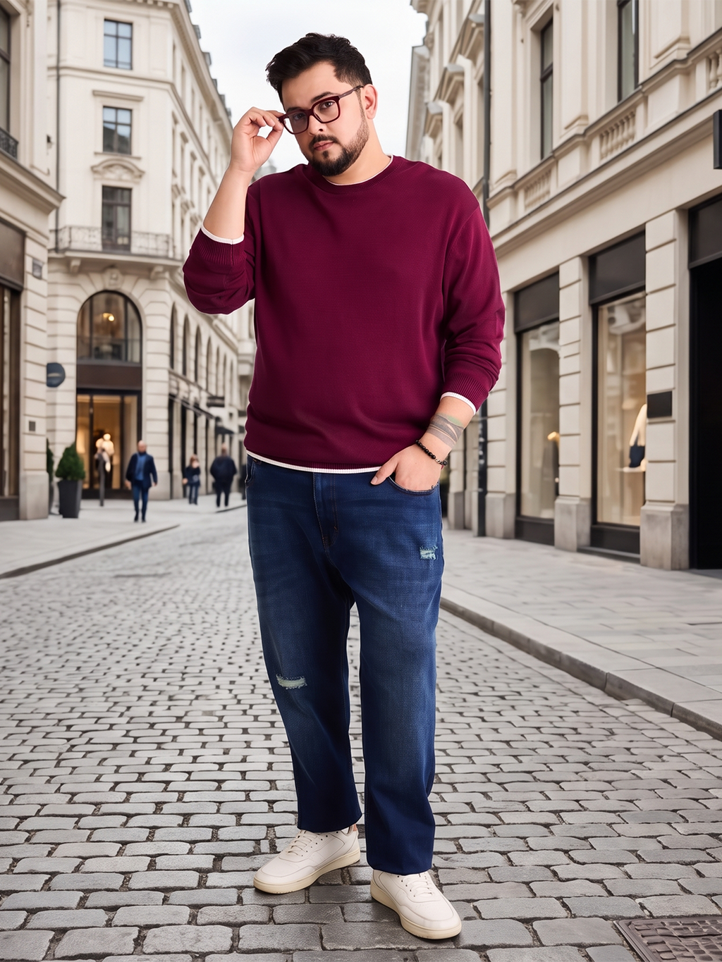 Flat Knit Full Sleeve Polo Ribbed T Shirt  - Maroon - Style 133