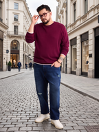 Flat Knit Full Sleeve Polo Ribbed T Shirt  - Maroon - Style 133