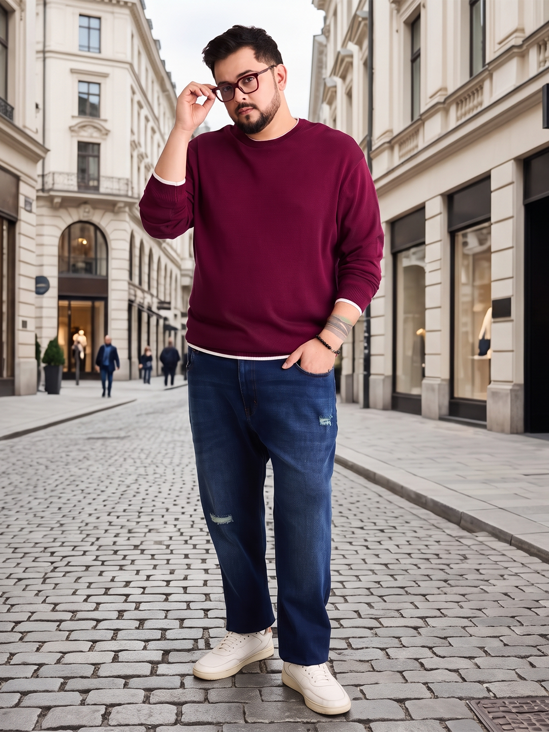 Flat Knit Full Sleeve Polo Ribbed T Shirt  - Maroon - Style 133