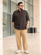 Plus Size Cotton 1 Pocket Regular Fit Smart Casual Shirt  - Black - Style 1264