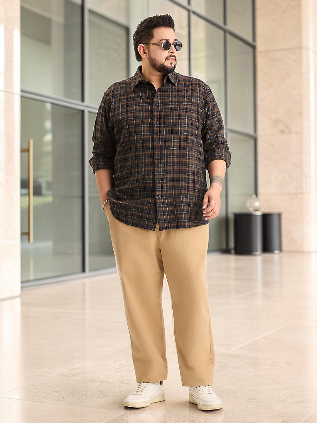 Plus Size Cotton 1 Pocket Regular Fit Smart Casual Shirt  - Black - Style 1264