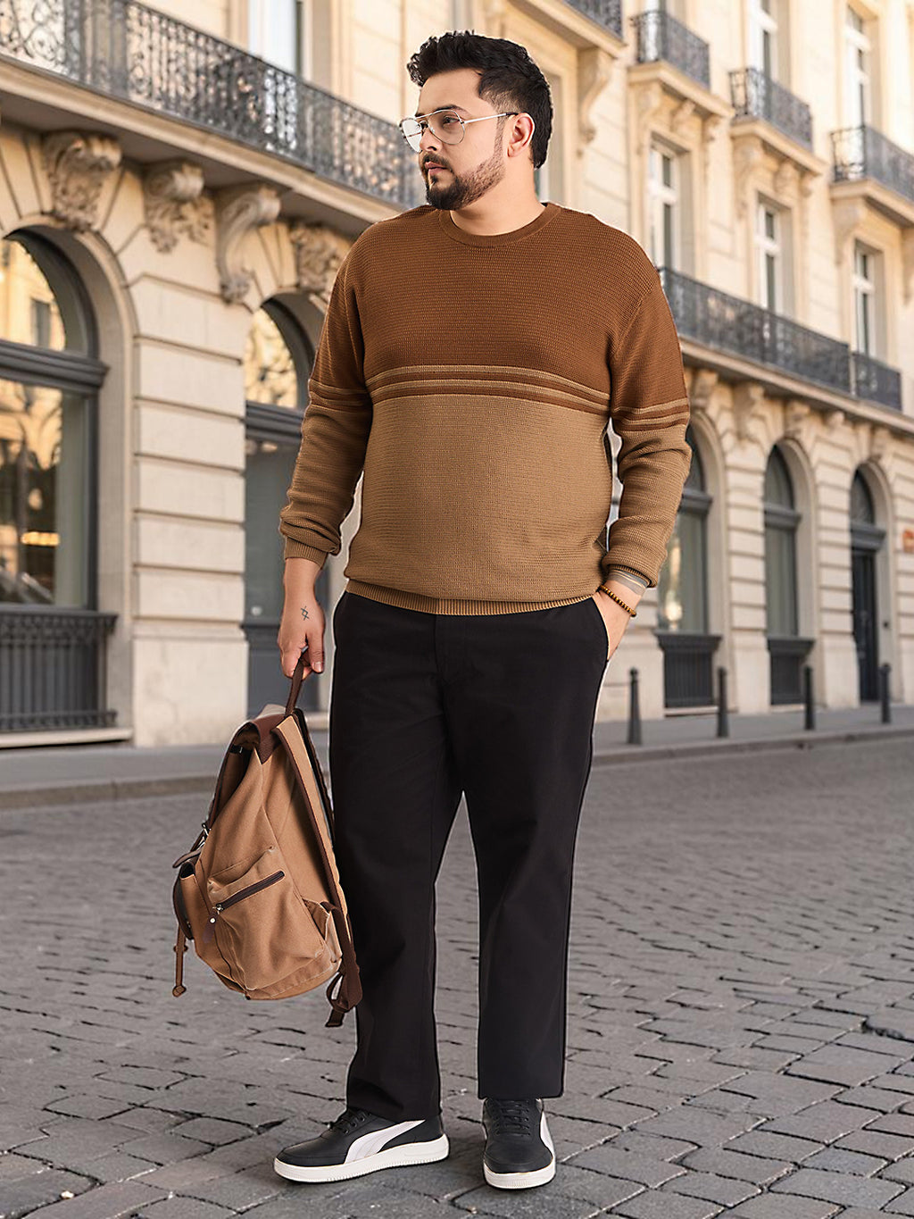 Flat Knit Full Sleeve Polo Ribbed T Shirt  - Brown - Style 135