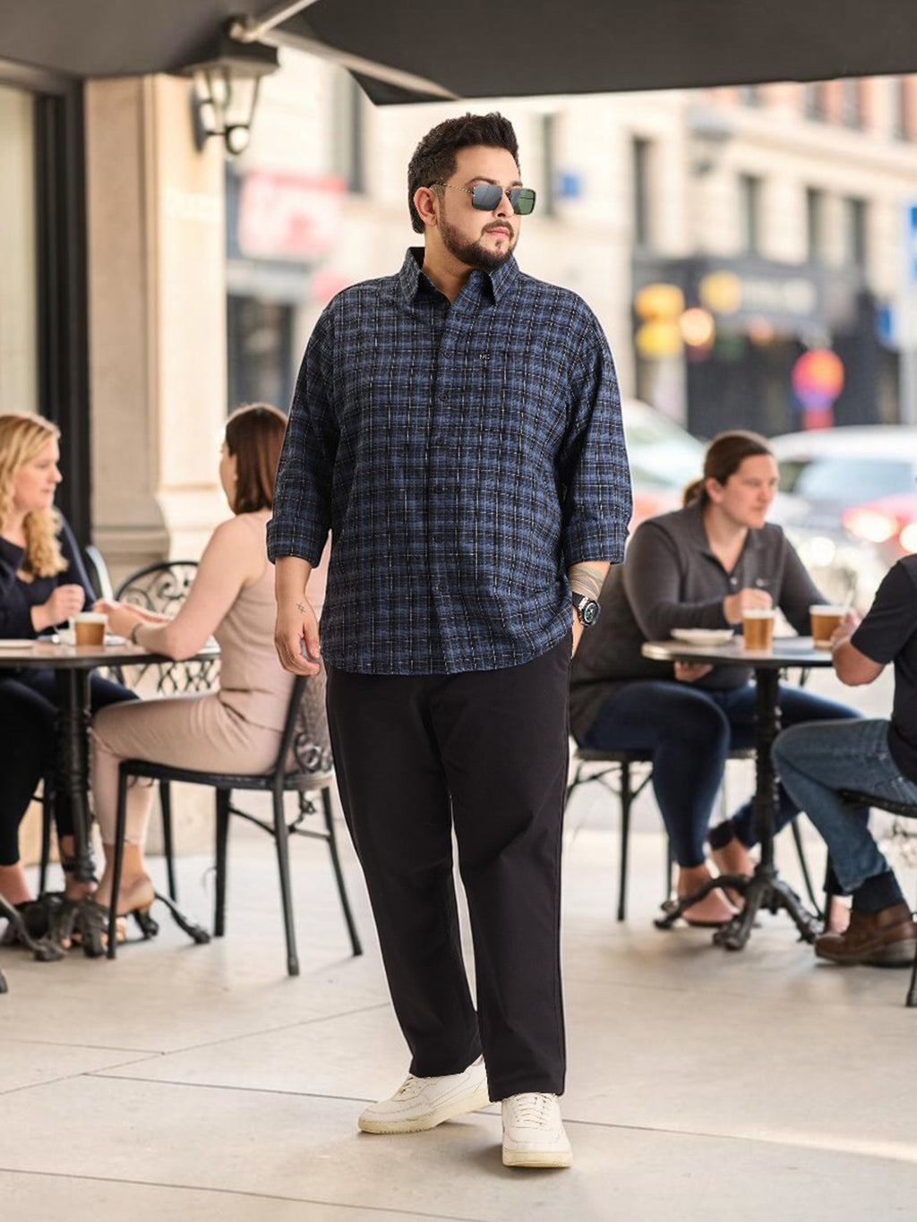 Plus Size Cotton 1 Pocket Regular Fit Smart Casual Shirt  - Blue - Style 1264