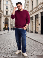 Flat Knit Full Sleeve Polo Ribbed T Shirt  - Maroon - Style 133