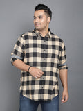 Men Brushed Flannel Black and Beige Checkered Classic Fit 1 Pocket Smart Casual Shirt