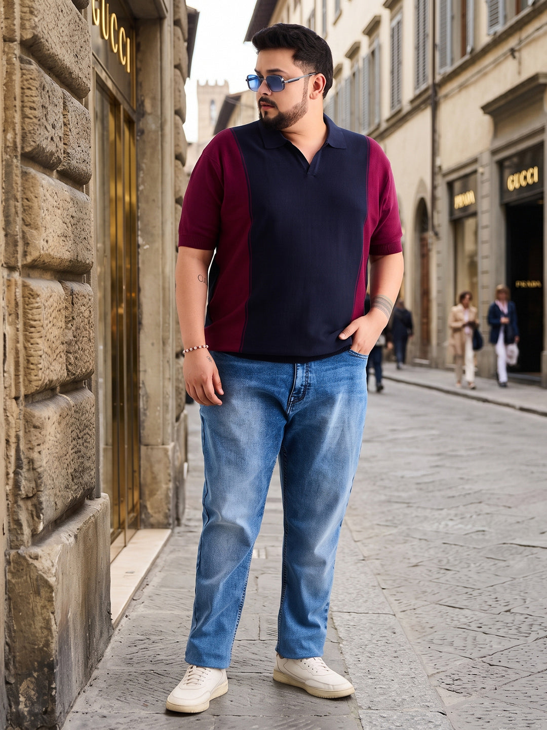 Neon Chillie Men's Plus Size Half Sleeve Polo Ribbed T Shirt - 140-Navy