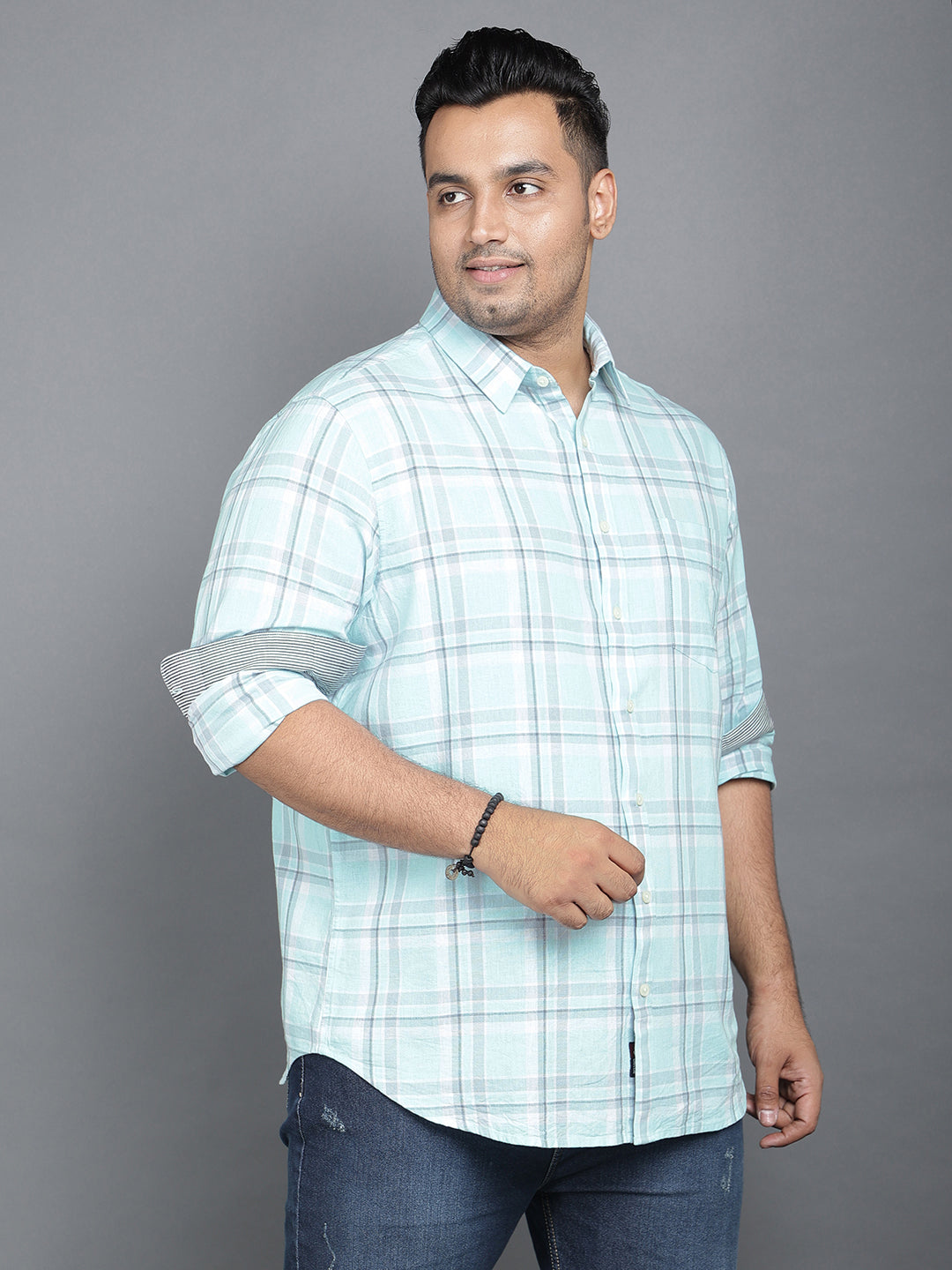 Light Blue Cotton Checkered Casual Shirt.. Style Code- NC-2k23