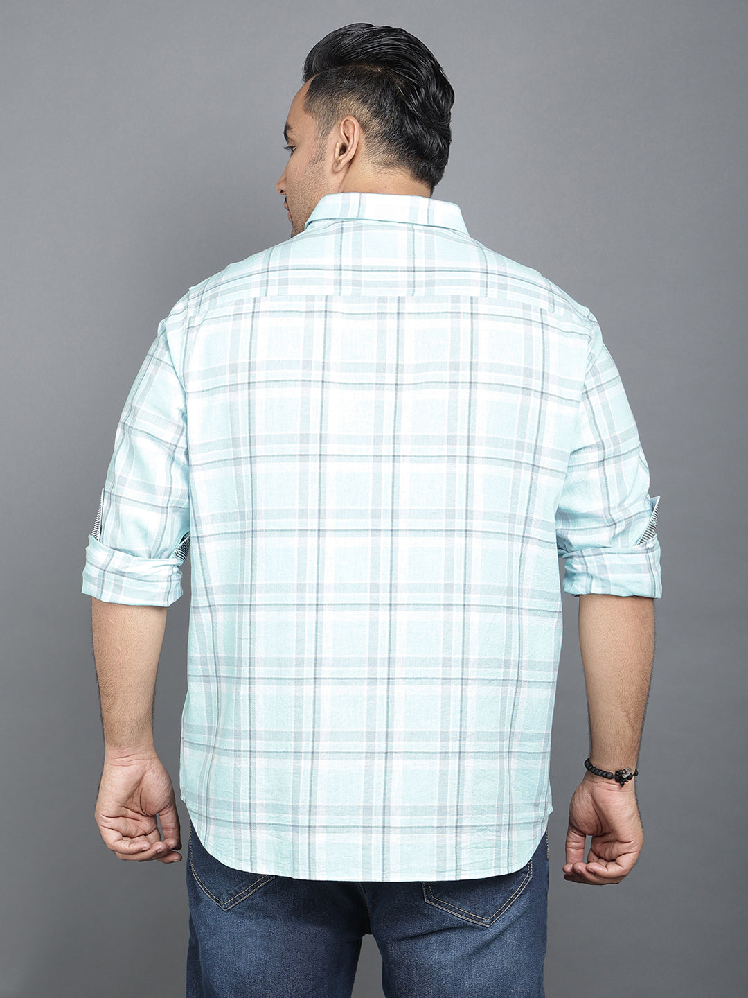 Light Blue Cotton Checkered Casual Shirt.. Style Code- NC-2k23