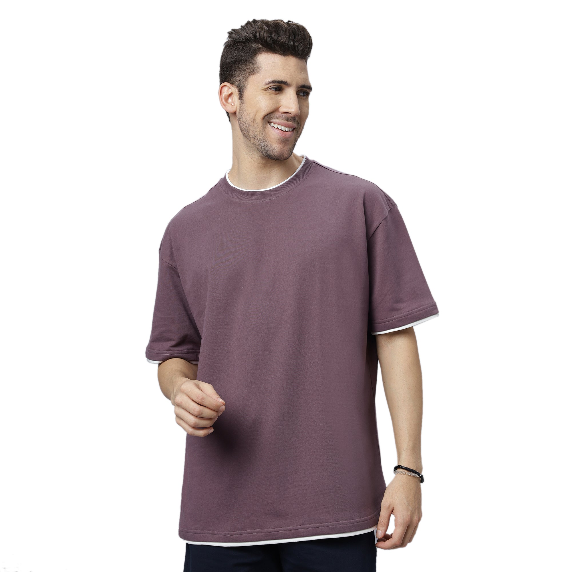 Drop-Shoulder Sleeves Heavy GSM Pure Cotton Oversize Fit T-shirt (NC-OS-102-Brown)