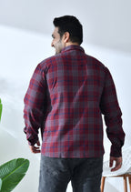 Men Brushed Flannel Maroon, Navy and White Checkered Classic Fit Pocket Smart Casual Shirt.  Style - NC-1211