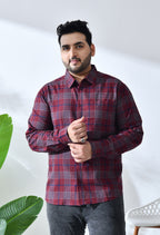 Men Brushed Flannel Maroon, Navy and White Checkered Classic Fit Pocket Smart Casual Shirt.  Style - NC-1211