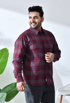 Men Brushed Flannel Maroon, Navy and White Checkered Classic Fit Pocket Smart Casual Shirt.  Style - NC-1211