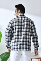 Men Crushed Cotton Black and Grey Checkered Classic Fit Pocket Smart Casual Shirt