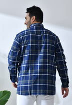 Men Brushed Flannel Navy, Yellow and White Checkered Classic Fit Pocket Smart Casual Shirt